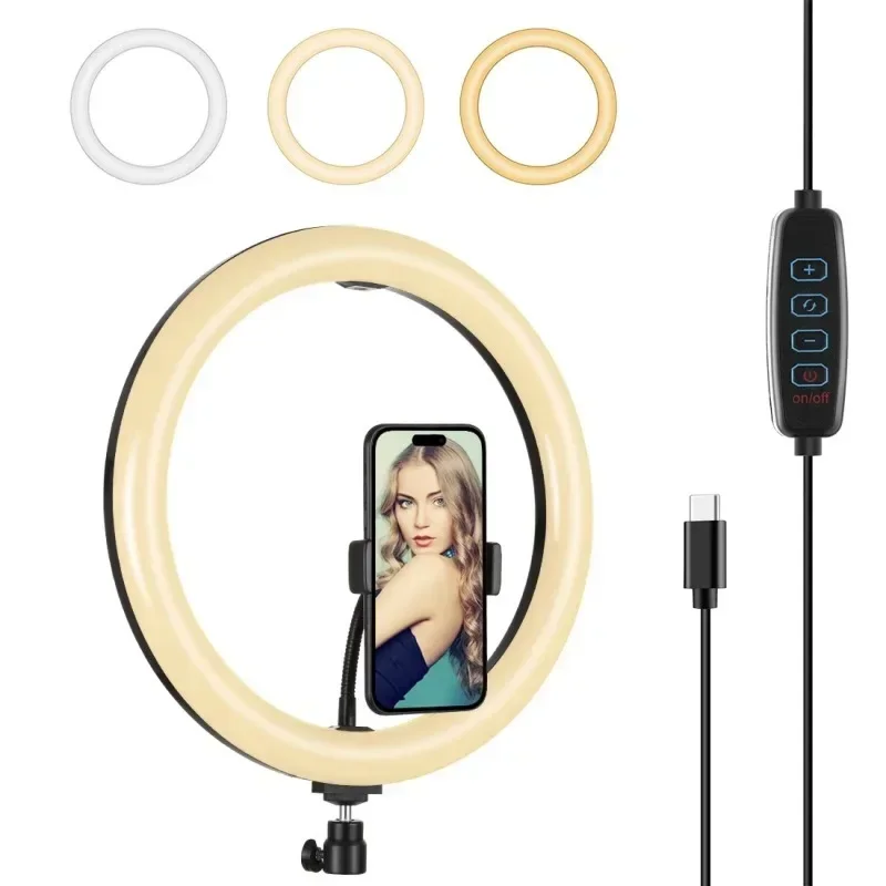 11.8 นิ้ว 30 ซม.Type-C 3 โหมดหรี่แสงได้อุณหภูมิสีคู่ LED แหวนแสง Vlogging Selfie การถ่ายภาพวิดีโอไฟ