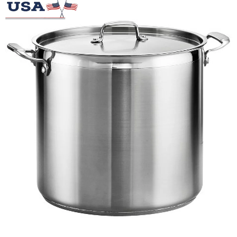 

Gourmet 24qt Stainless Steel Stock Pot Tri Ply Dishwasher Oven Safe Induction Compatible Riveted Handles Heavy Duty Cooking Pot