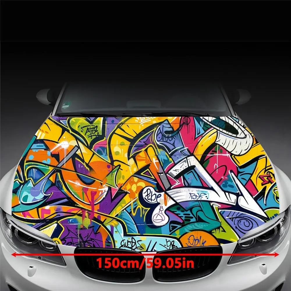 Abstract Hip Hop Letter Graffiti Car Hood Wrap Color Vinyl Sticker Truck Graphic Bonnet  Auto Accessories Decoration Decal Gift