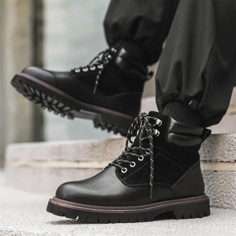 

Кожаные рабочие ботинки, мужские повседневные Нескользящие ботинки на шнуровке, зимние мужские ботинки, мужские ботинки