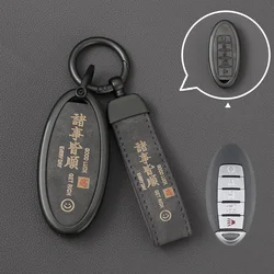 5 Buttons Leather Car Key Case Cover Fob Protector Keyring for Nissan Patrol Y62 Accessories 2021 5 Button Keychain Holder Shell