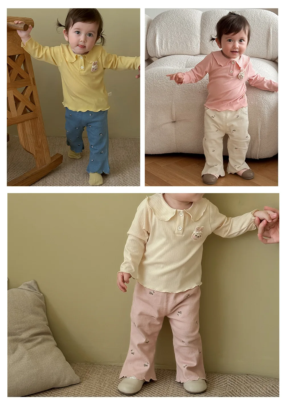 

2025 New Autumn Baby Girls Pants Toddler Flare Trousers 9M-5T Kids Girls Flowers Embroidered Bell-bottoms Pants