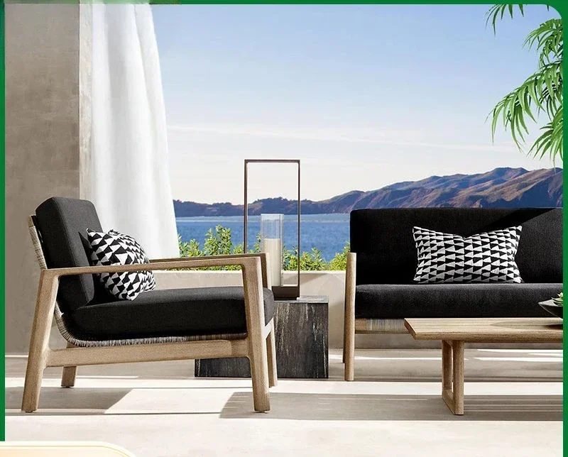 

Courtyard villa rope-woven outdoor furniture outdoor open-air anti-corrosion balcony teak sofa combination