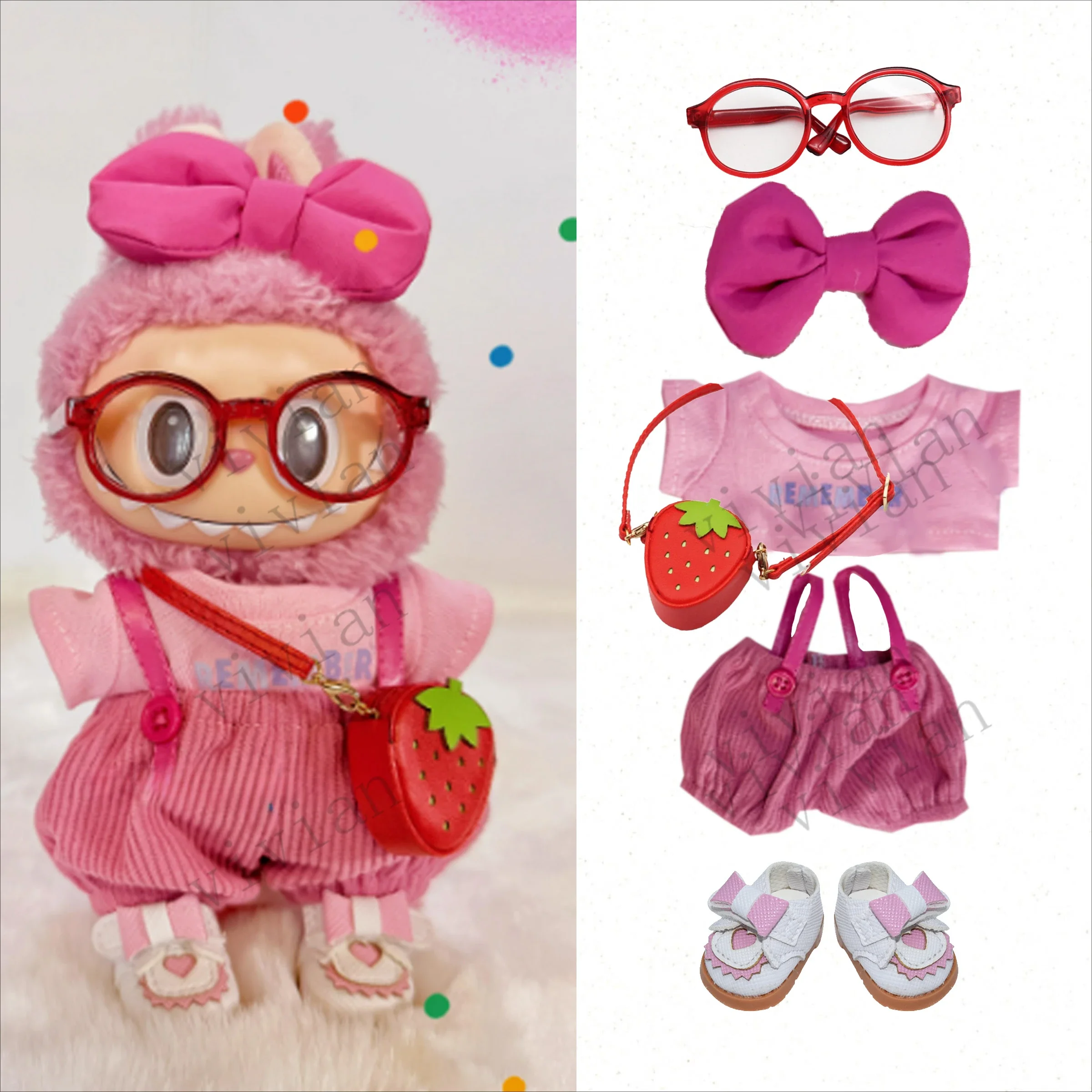 

Мини-плюшевая кукольная одежда, аксессуары для одежды для Ropa Labubu и хлопковая кукла 10 см, комбинезон с розовым бантом, комплект одежды, подарок