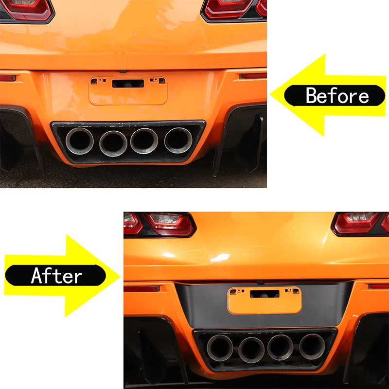 For Chevrolet Corvette C7 2014-2019 PVC Black/Carbon Fiber Car Rear License Plate Trim Sticker Car Accessories