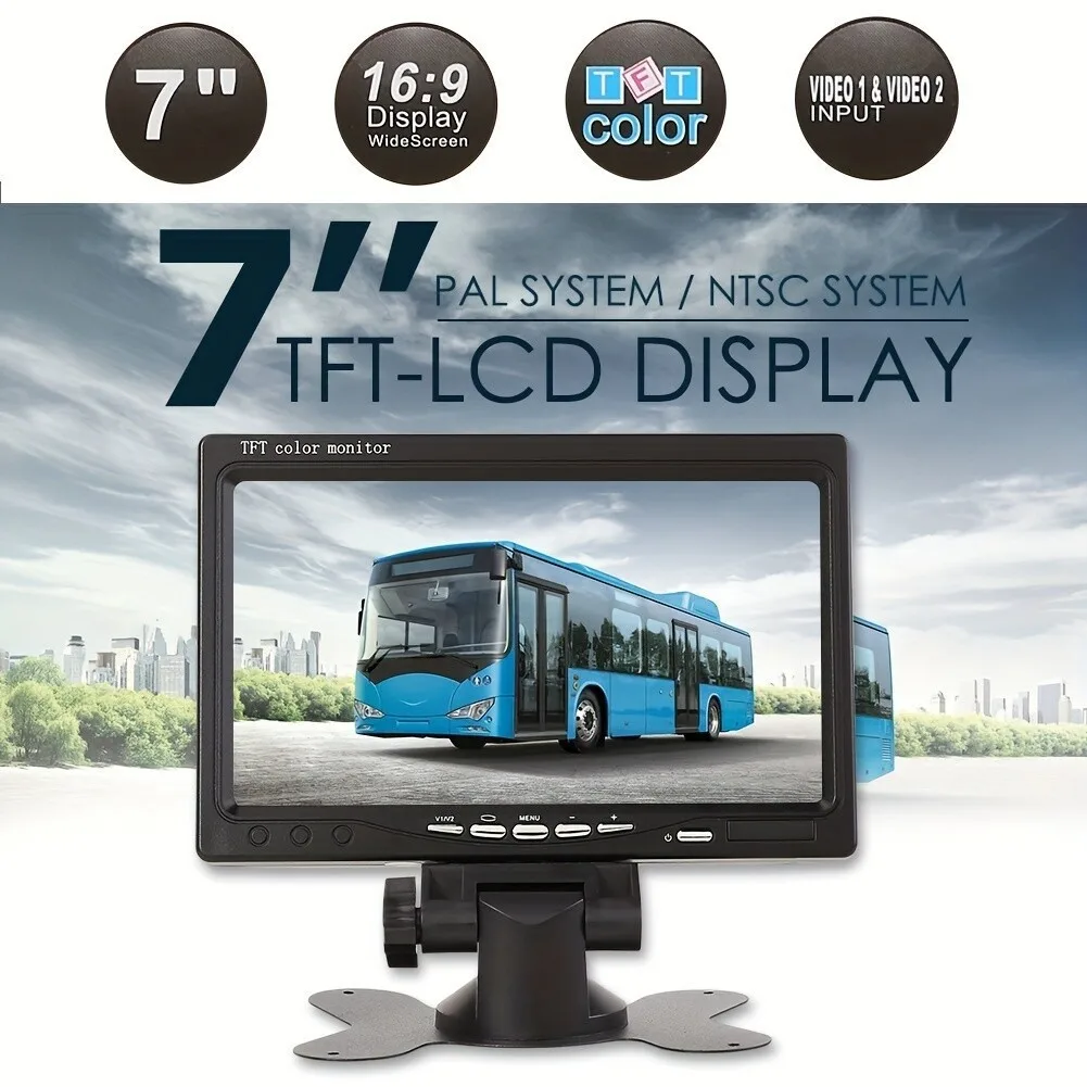 7 Inch Car Monitor Screen with 2 Way Video Input 7' TFT LCD Display RCA AV Interface for Vehicle Rear View Camera Parking