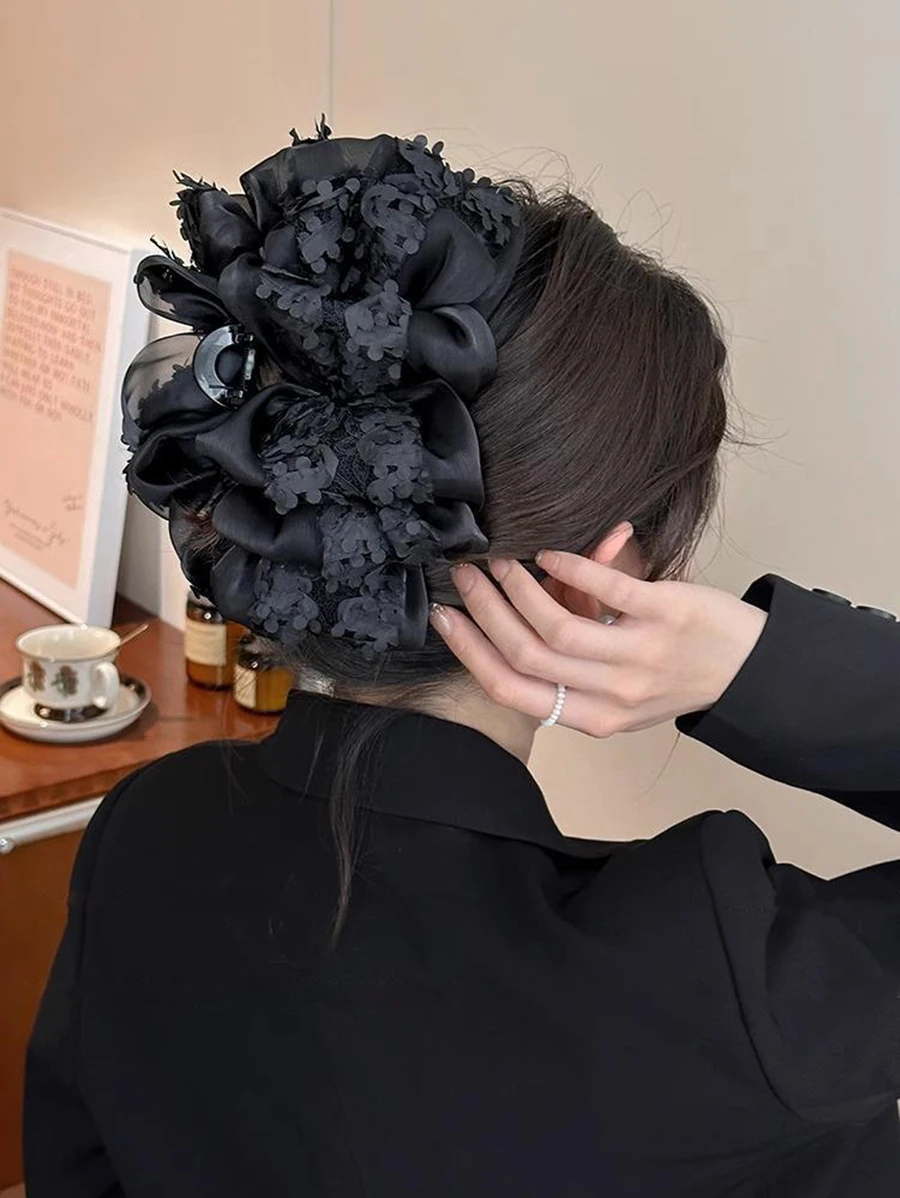 

Premium Floral Oversized Multi-Layered Bow Hair Clip For Women Barrette Hair Claw Accessory