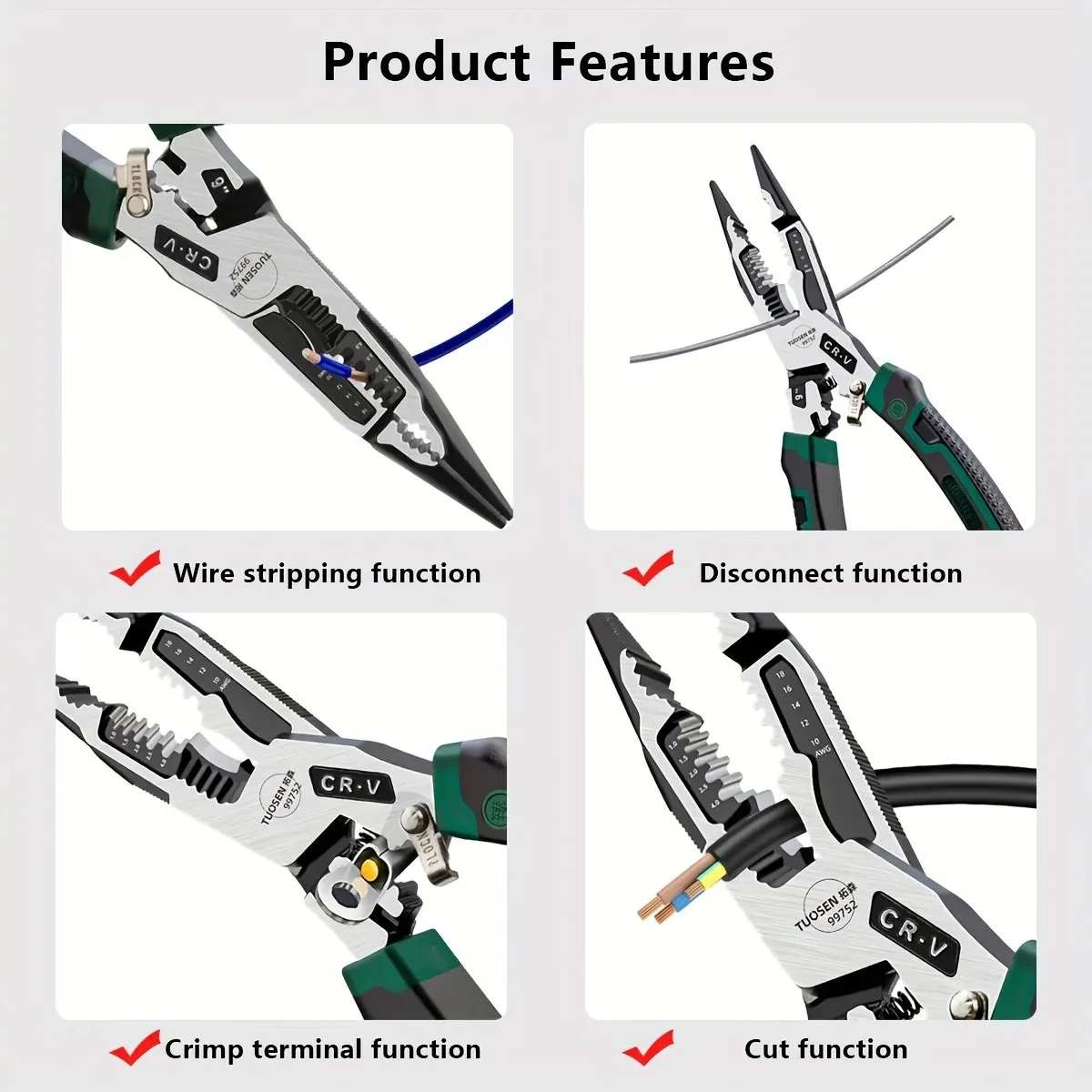 Pince à dénuder multifonctionnelle, pince à bec effilé, fil de coupe, sertissage, électricien, réparation, outils à main, 1PC