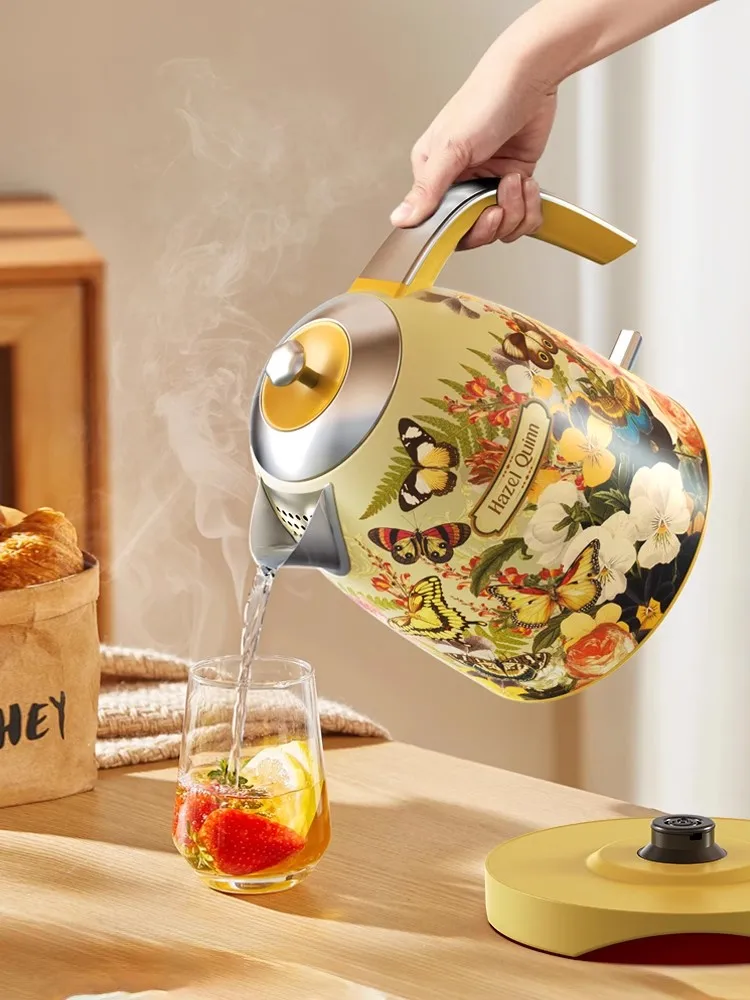 1.7L ريترو طباعة إيقاف التشغيل التلقائي غلاية كهربائية الماء المغلي 304 الفولاذ المقاوم للصدأ المضادة للجفاف 1850 واط 220 فولت