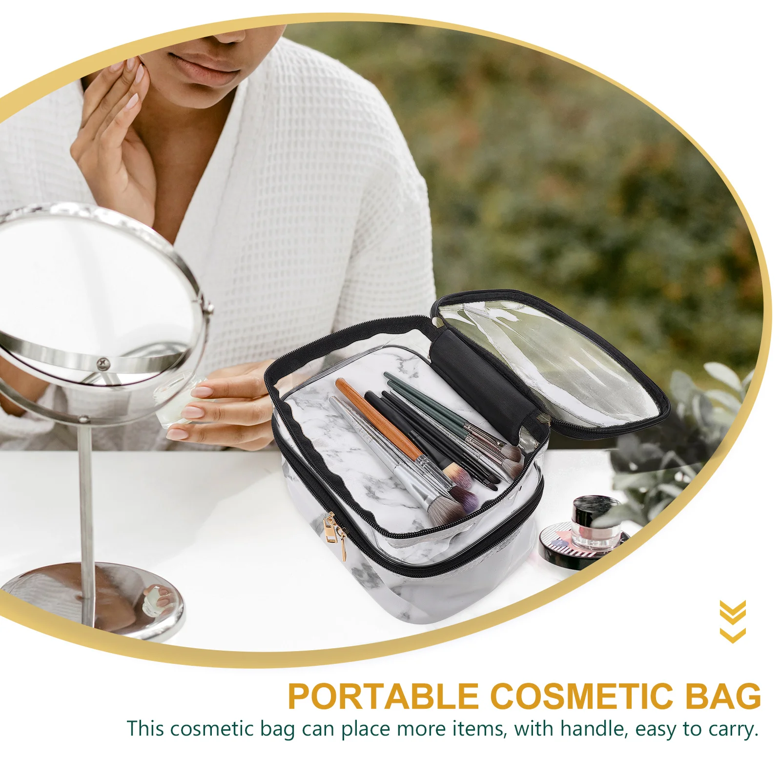

Marble Print Zipper Cosmetics Bag Travel Skincare Organizer Portable Toiletry Pouch Handle Carrier Large Lightweight