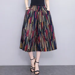 Middle Aged Women's High Waisted Trousers Summer Loose Casual Elastic Waist Wide Leg Pants Women Vintage Clothes