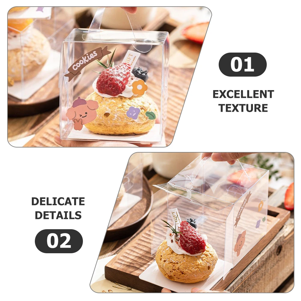 10 Pcs Square Cake Boxes Clear Transparent Handled Bakery Containers 8 5CM Portable Cake Packaging Display Holder Pastry Storage