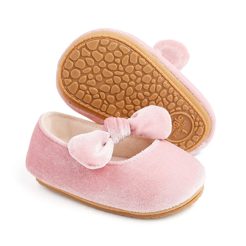 Newborn Baby Shoes Baby Boy Girl Shoes Girl Classic Bowknot Rubber Sole Anti-slip Dress Shoes First Walker Toddler Crib Shoes