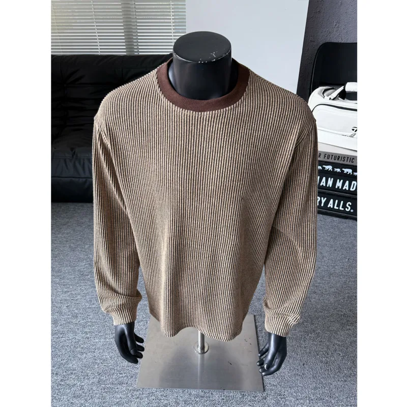

Autumn Knitted T-shirt Men Fashion Casual Long Sleeve T-shirt Men Streetwear Korean Loose Round Neck T Shirt Mens Top M-3XL