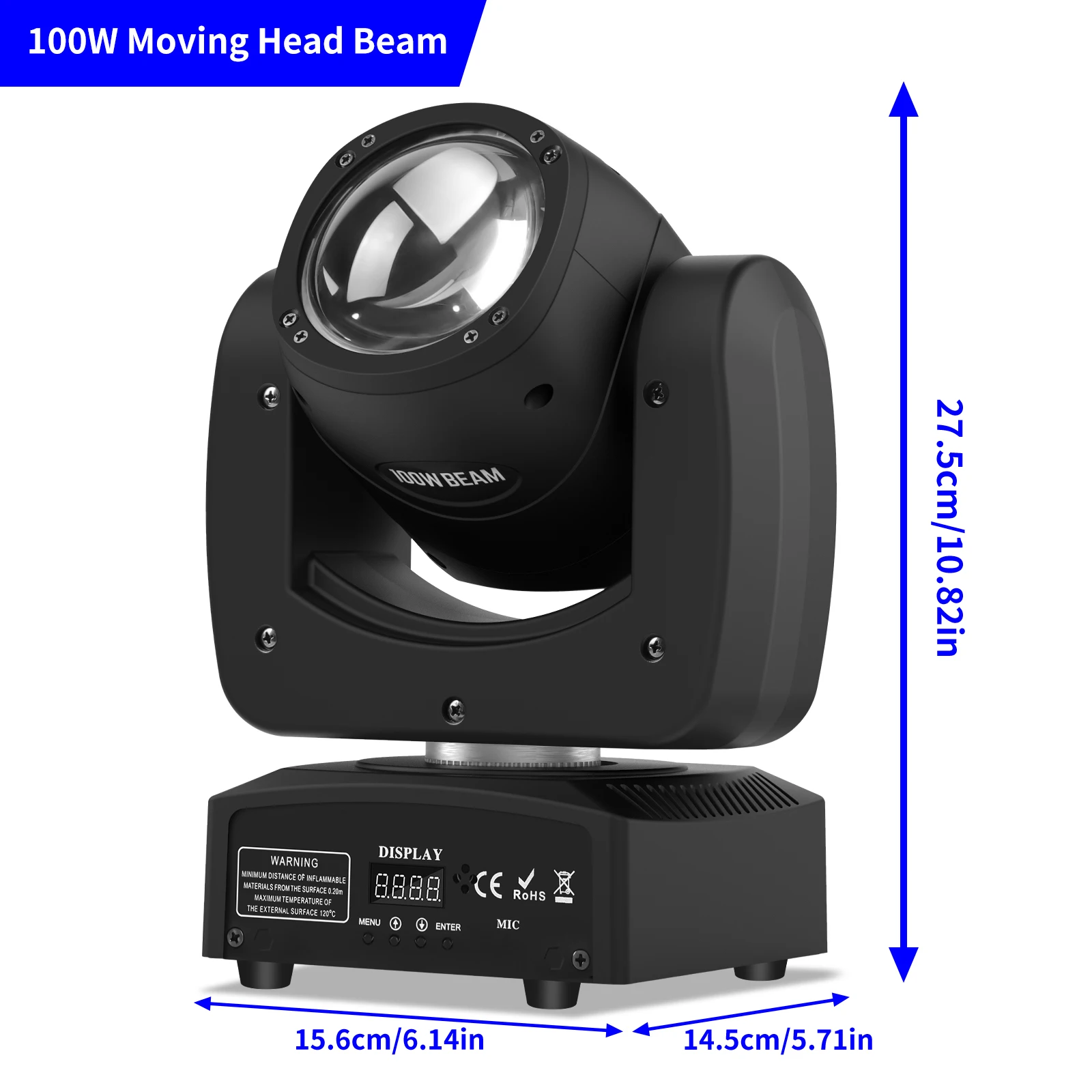 LED Stage Beam Light com cabeça móvel, som ativado, DMX para DJ, Disco, Clube, Festa, RGBW, 4 em 1, 100W