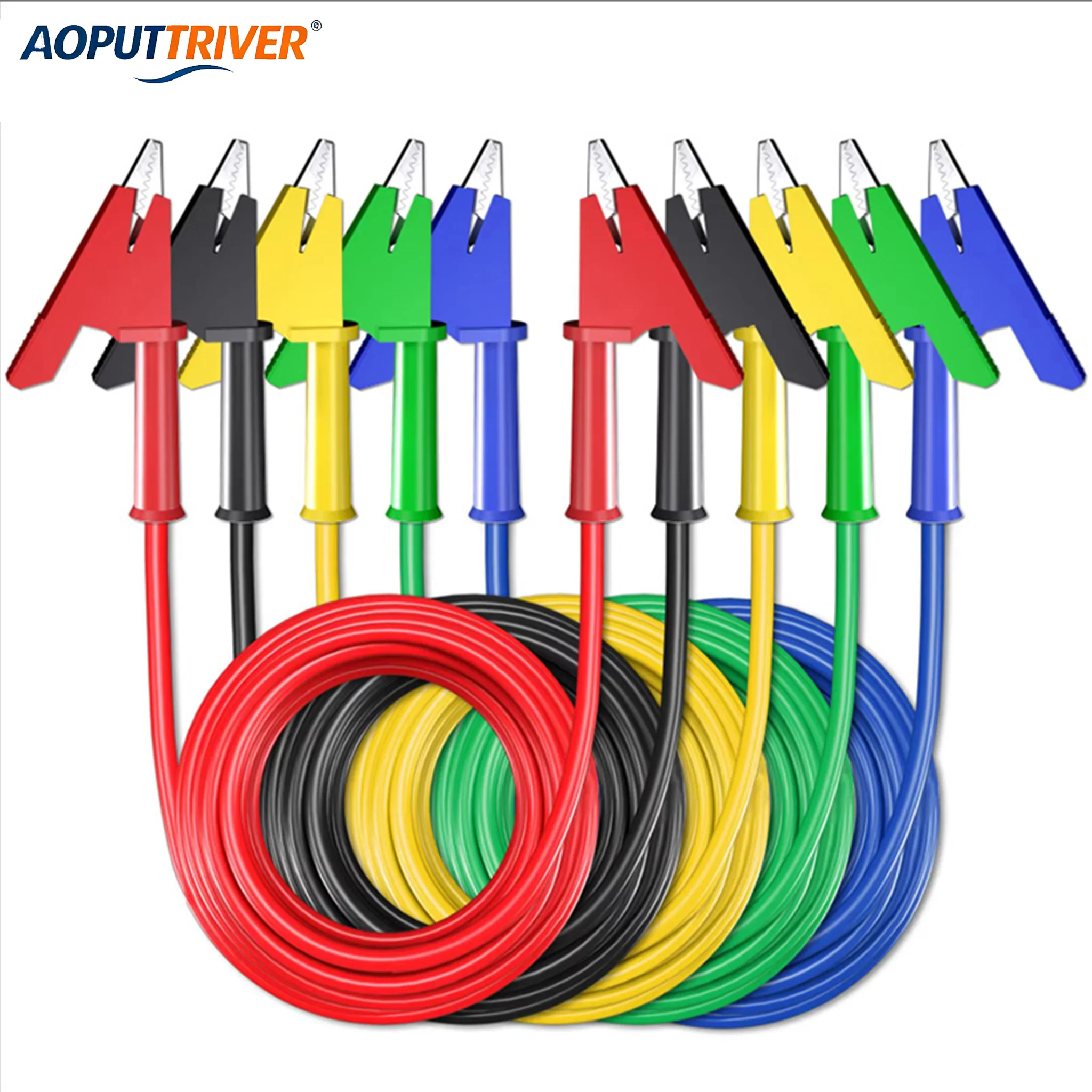 5pcs P1024 Dual Alligator Clip Test Lead Crocodile Clamp Cable Wire 1M Jumper Wire Multimeter Electronic Testing HAVC Tool