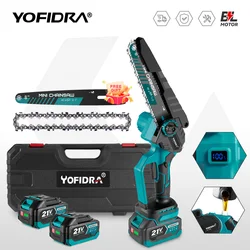 YOFIDRA 8 Inch Brushless Electric Chainsaw Cordless Woodworking Pruning Saw Garden Cutting Power Tool For Makita 21V Battery Pin