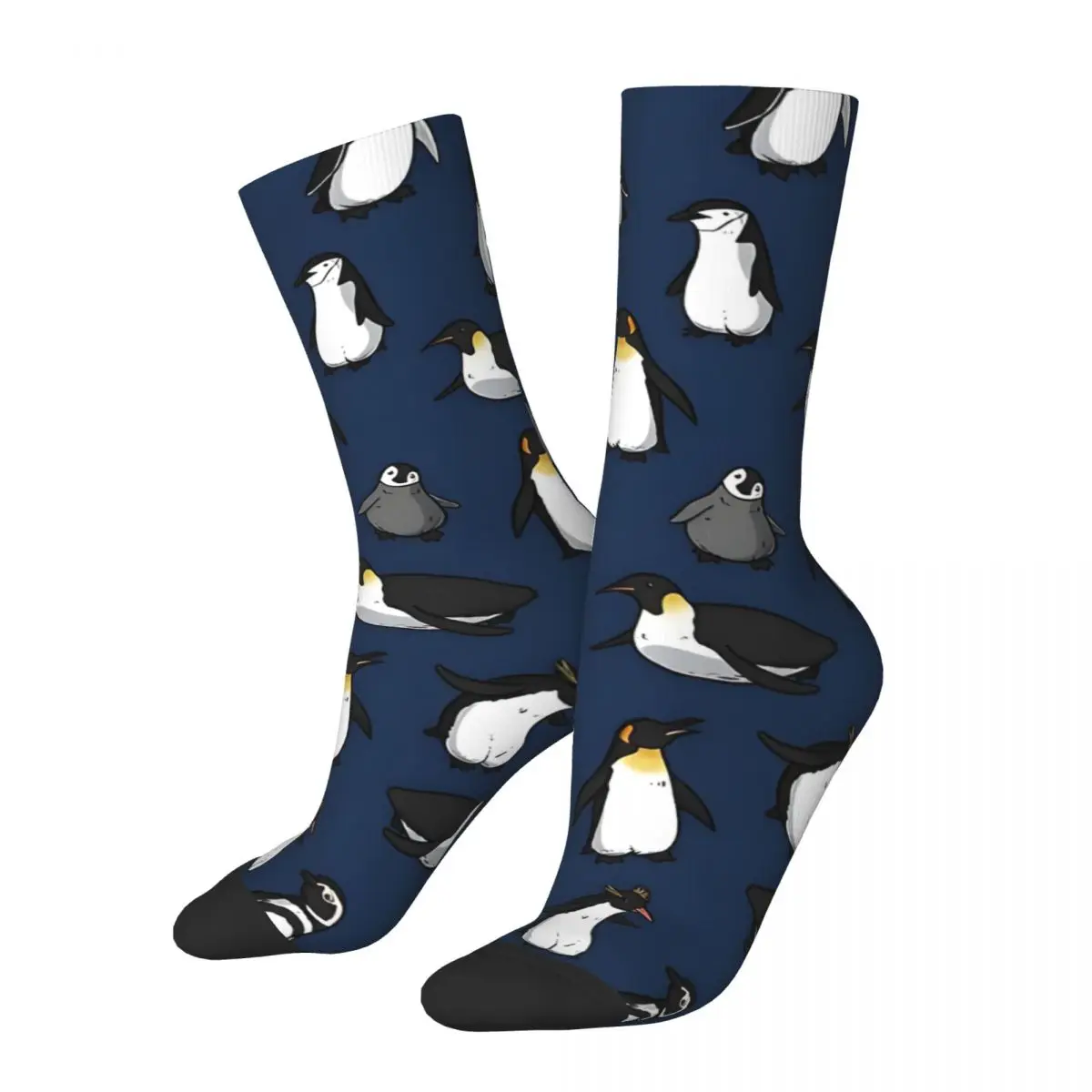 Retro Cute Penguin Pattern (Dark Blue Variant) Men's compression Socks Unisex Harajuku Pattern Printed Novelty Crew Sock