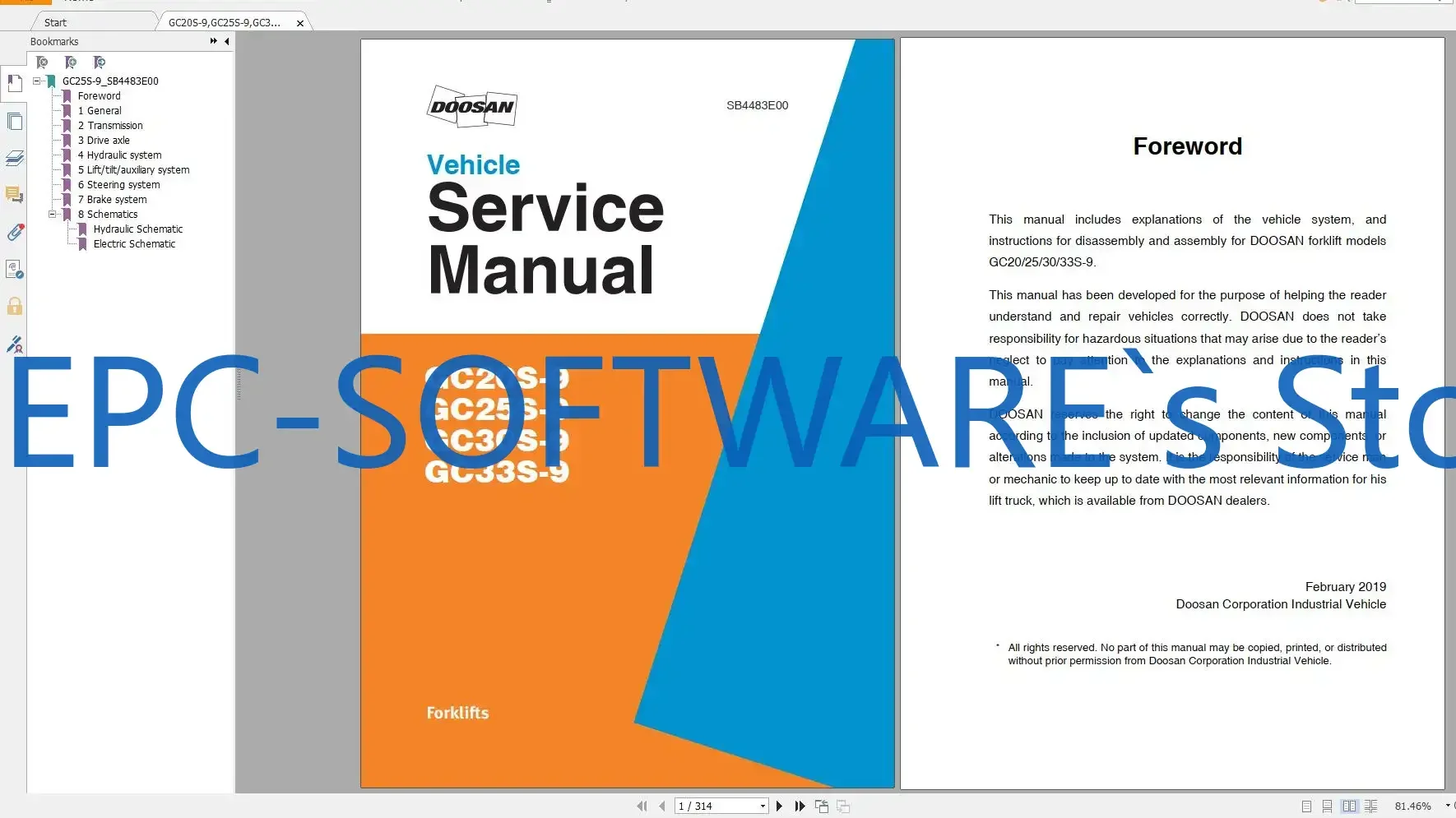 

EPC-OFTWARE Вилочный погрузчик Doosan 2019, руководство по обслуживанию в формате PDF и часть, ручная схема схемы, DVD