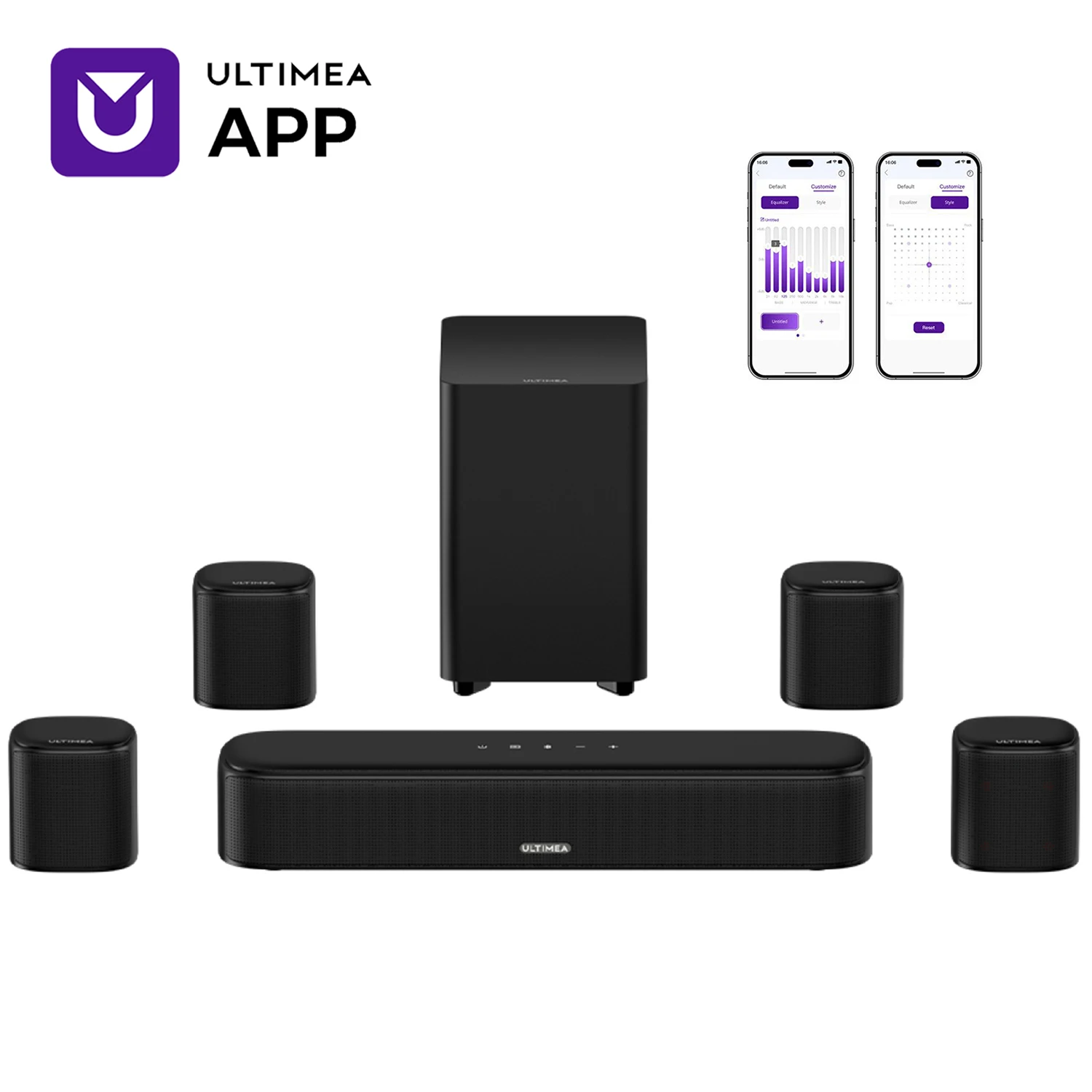 ULTIMEA 7.1ch Virtual Surround Sound Bar, Sound Bar for Smart TV with 4 Surround Speakers, Surround Sound System, App Control