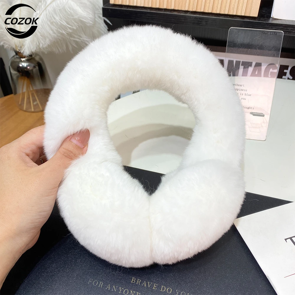 

Ear Muffs For Women Winter EarWarmers Soft Warm Cable Furry Real Rex Rabbit Ear Covers For Cold Weather