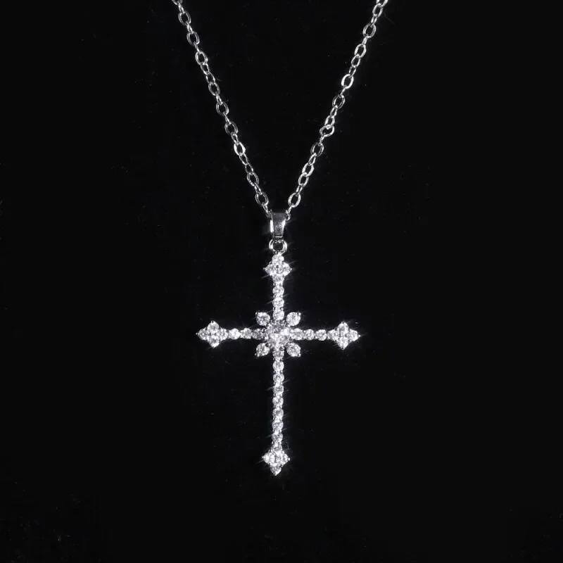 

1pcs Imitation White Gold-color Necklace Ladies Cold Wind Full Of Diamonds Star Mango Shining Cross Pendant Jewelry