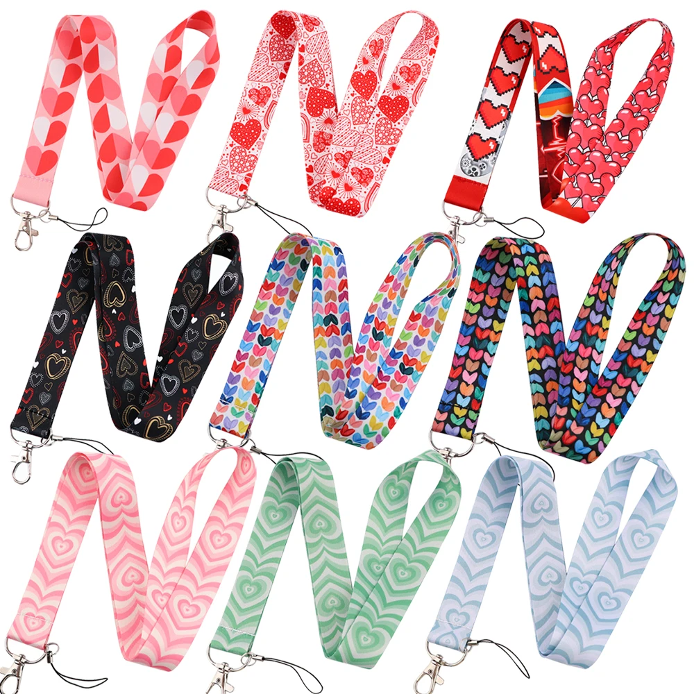 Pretty Love Heart Lanyards For Key Neck Strap Lanyards ID Badge Holder Keychain Key Holder Hang Rope Keyrings Accessories Gifts