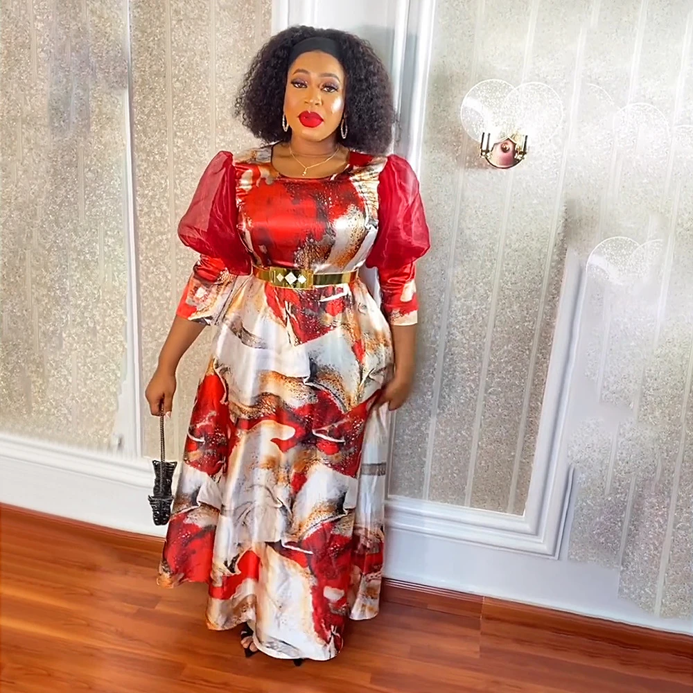 

Elegant Printed Dresses For Women African Dashiki Ankara Puff Sleeve Maxi Robe 2024 Clothing Wedding Party Prom Birthday Dress