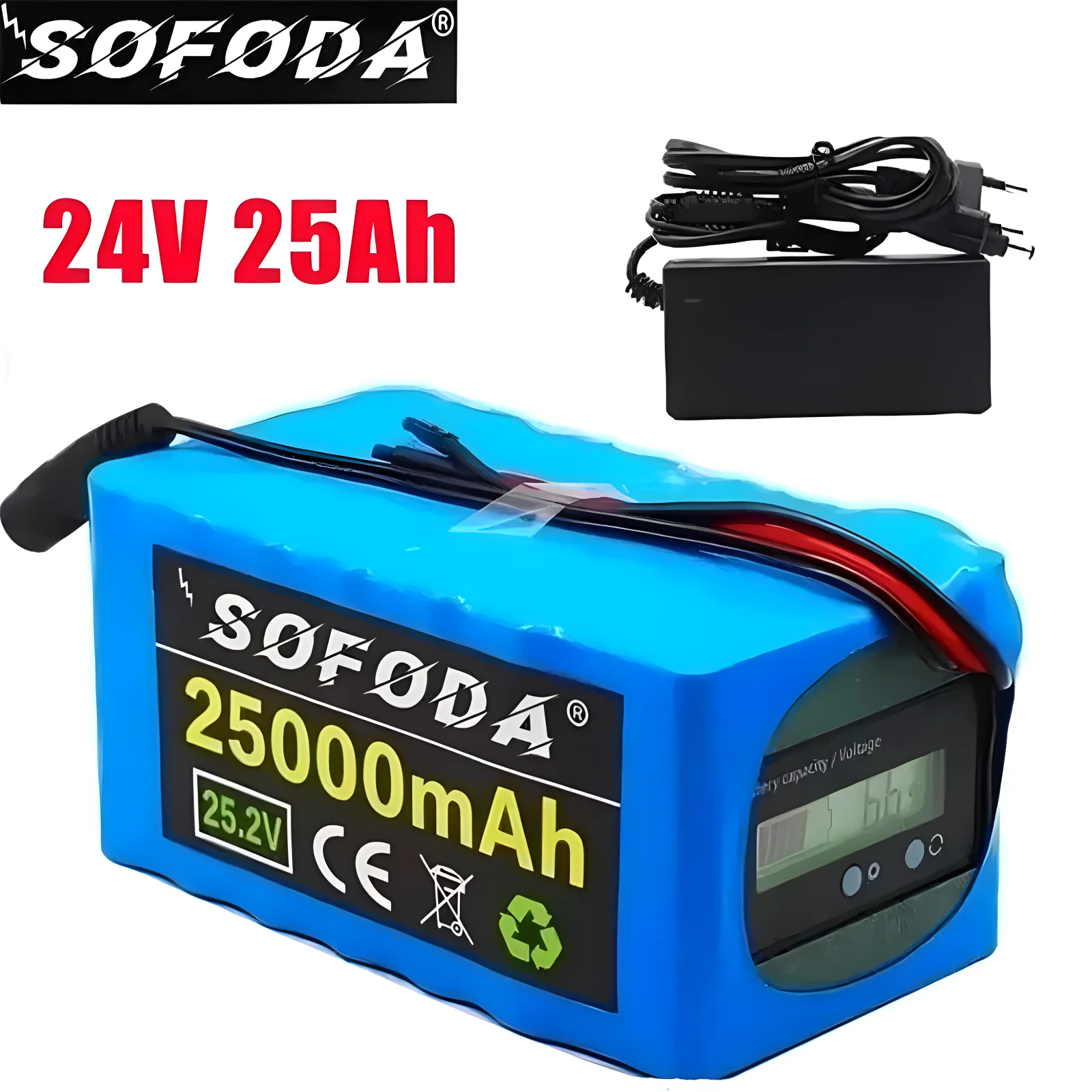 

Battery 24V 6S4P 25Ah battery 500W high power battery 25.2V 25000mAh E-bike BMS electric bicycle with capacity indicator+Charger