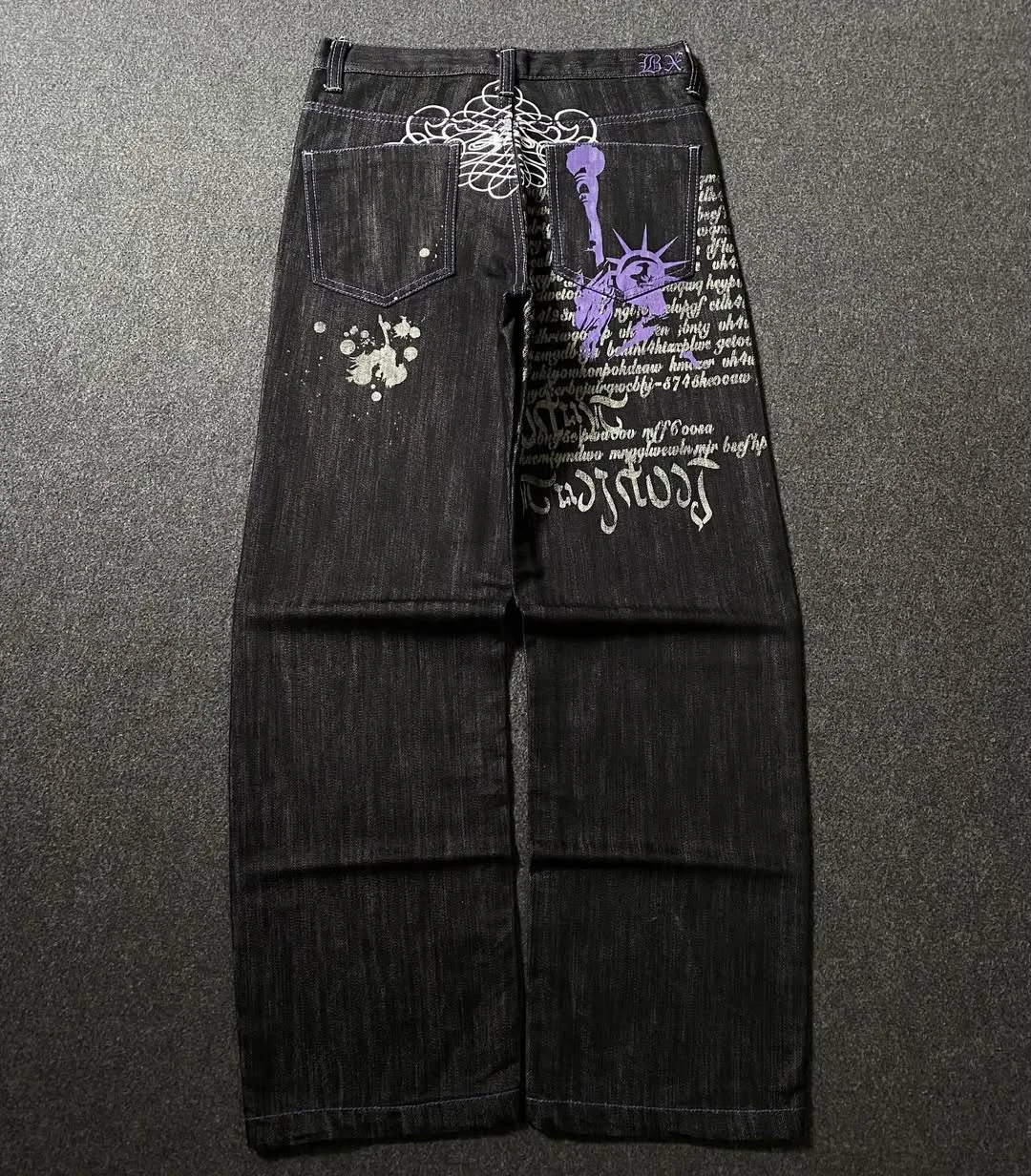 

Джинсы большого размера Y2K для мальчиков, черные мешковатые широкие брюки в стиле хип-хоп, повседневные свободные брюки на четыре сезона