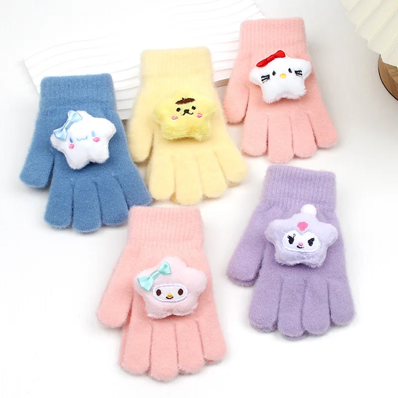 Sanrio children's gloves winter girls kuromi warm padded cartoon male winter anti-freezing five full finger split finger gloves