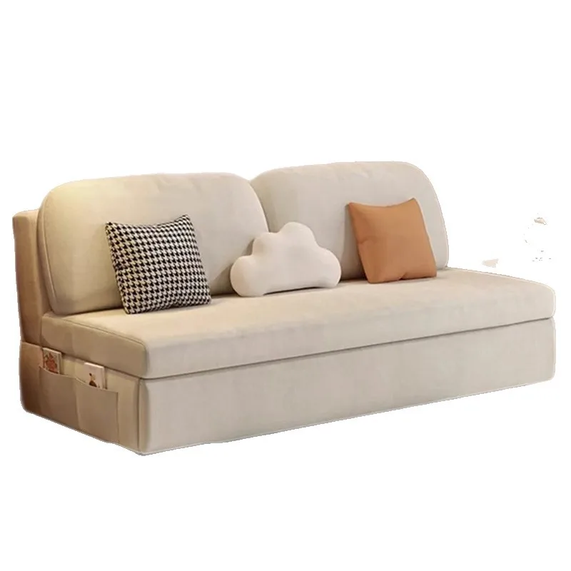 

Cream wind technology flannel sofa foldable sitting sofa bed small apartment living room study storage