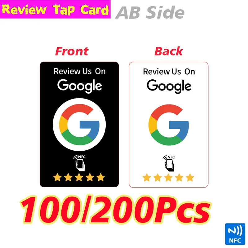 100/200Pcs Front Back AB Side Reusable Review Tap Card Google NFC Card Review Us on Google Tap Card Enhances SEO Saves Time