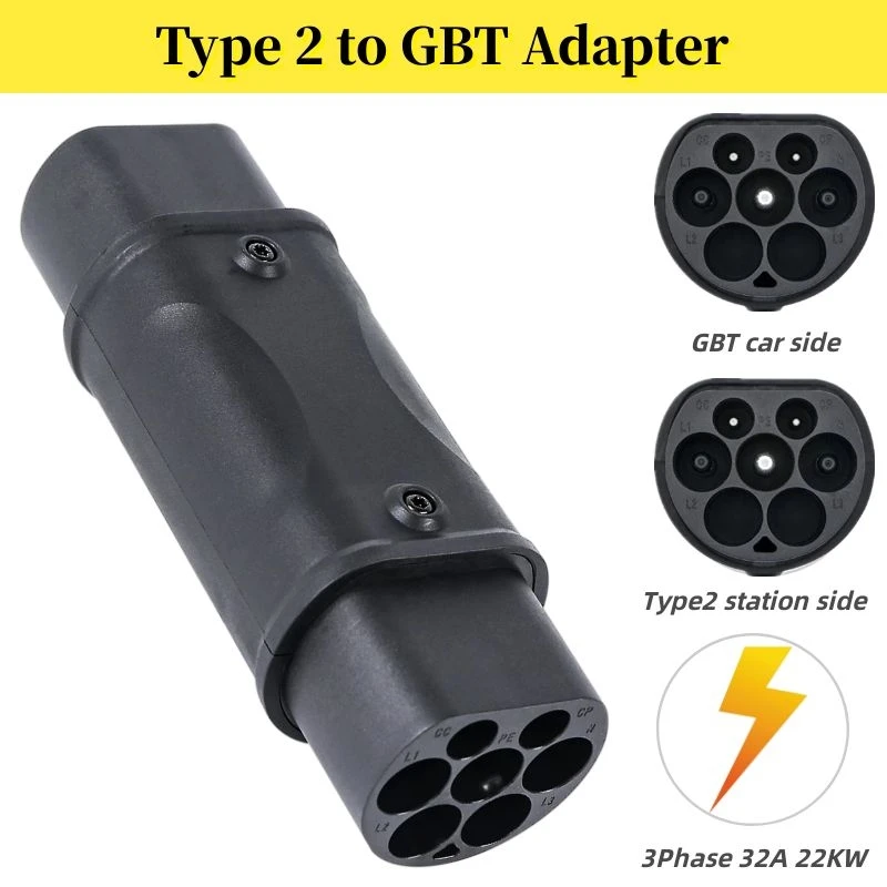 

3Phase 32A 22KW Type2 To GBT EV Charging Connector Type 2 IEC 62196 Socket to GB/T Plug EVSE Charger Adapter ，for Electric Cars