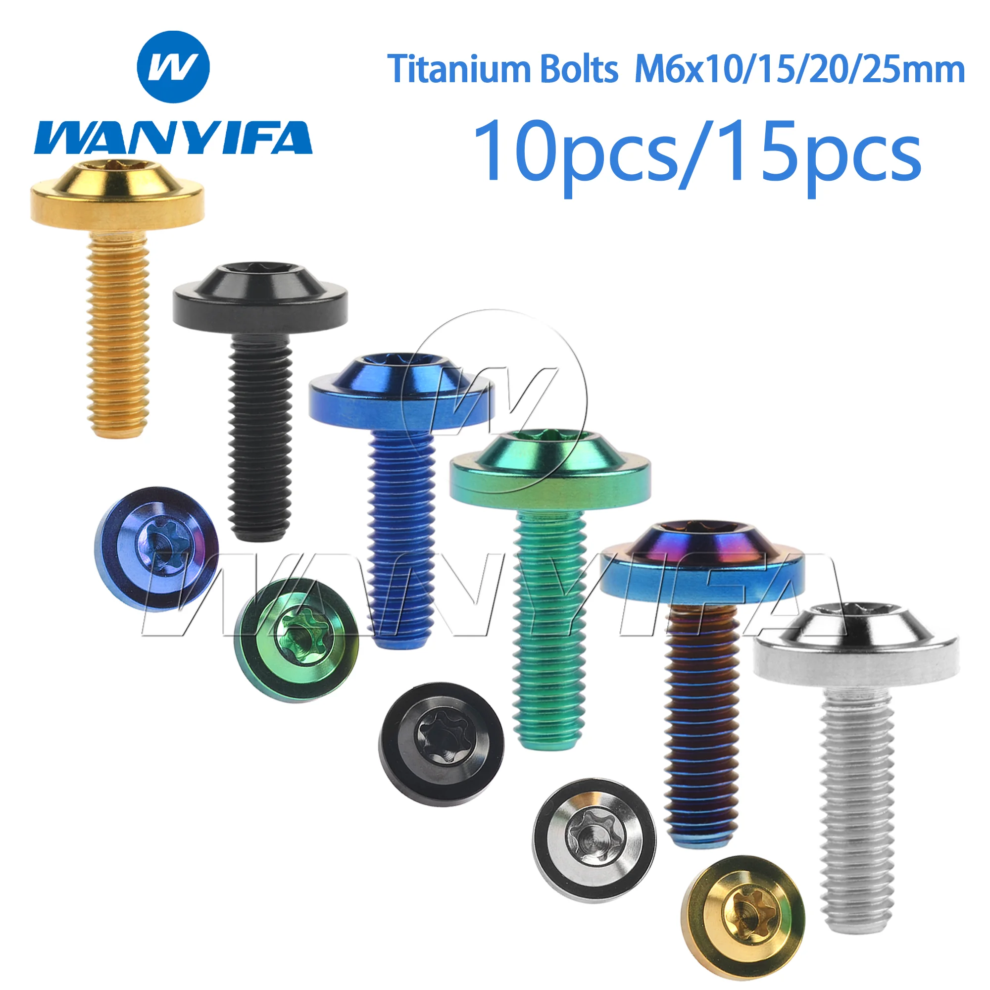 

Wanyifa Titanium Bolts M6x10/15/20/25mm Torx T30 Head for Bicycle and Motorcycle 10pcs/15pcs