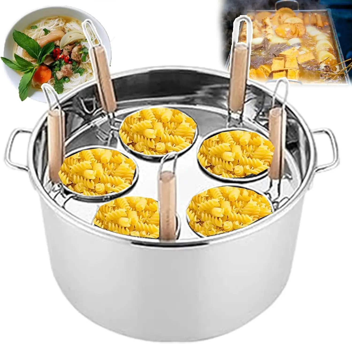 Spaghetti Noodle Cooking Machine, Home Kitchen Storage Pot Restaurant Steam Pot Manual Pasta Makers (5 Holes) With Distributor A