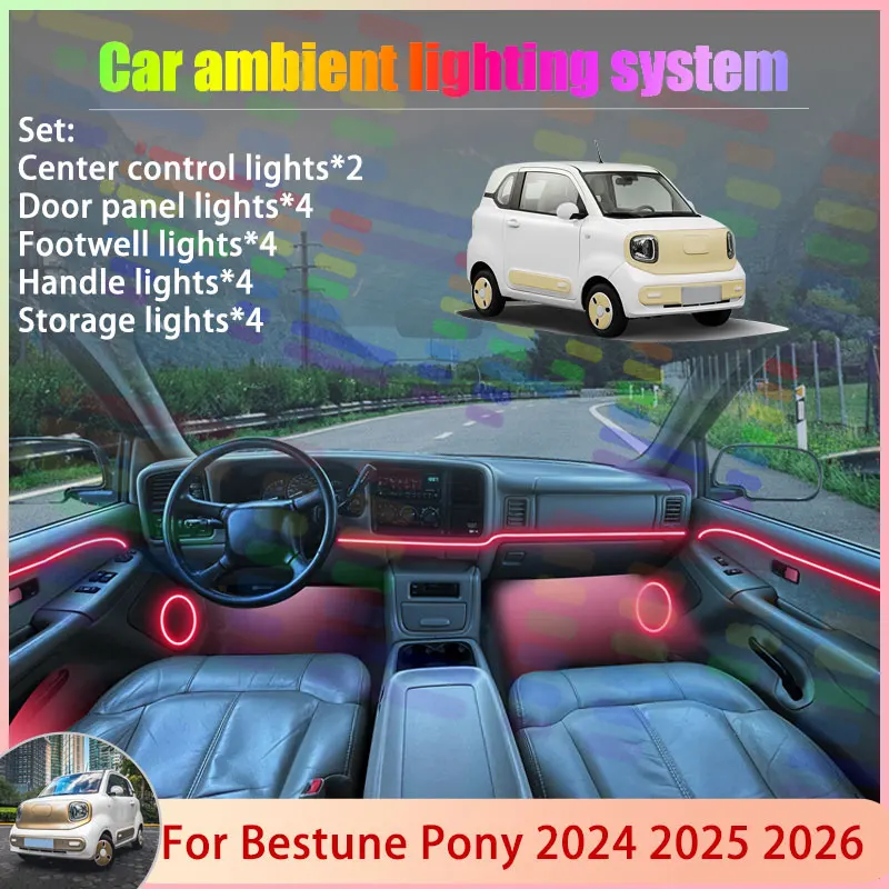 For Bestune Pony 2024 2025 2026 Xiaoma 2/24 in 1 Car Atmosphere Light Lamp RGB Shade Ensemble Streamer Atmosphere Set Auto Parts