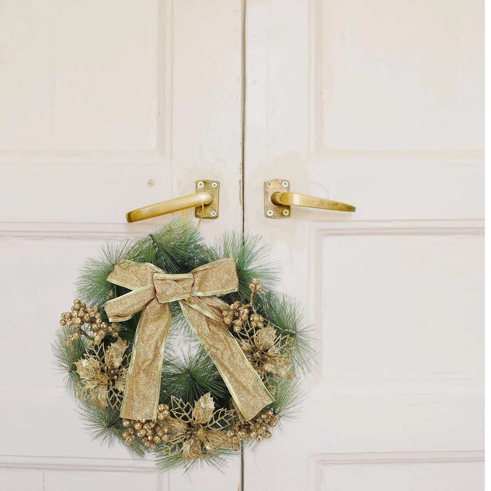 

Golden Wreath Ornament Christmas-themed Decoration Xmas Pendant Winter Festive Garland Plastic Attractive
