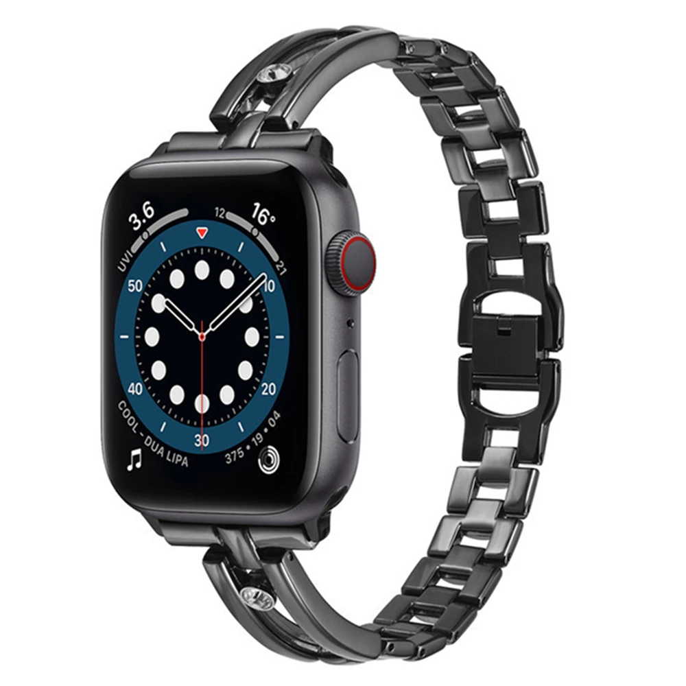 

Women bling bands for apple watch se 6 5 4 40mm 44mm band for iwatch 3 38mm 42mm Bracelet Stainless Steel Metal shiny strap
