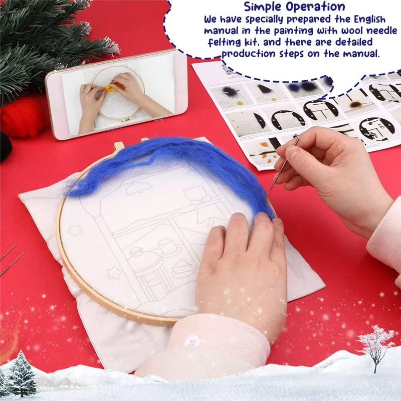 

ABKJ-Needle Felting Kit For Beginners With Wool, Felting Needles,Finger Cot For Christmas Decoration