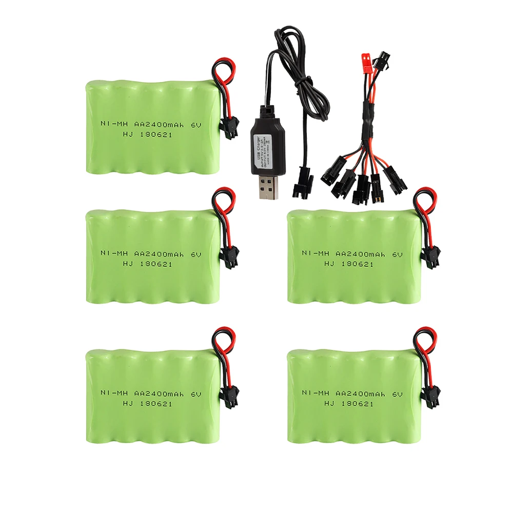 1-5 pces 6.0v 2400mah bateria ni-mh com carregador para brinquedos rc carros caminhões armas de tanque brinquedos rc recarregável 6.0v 2400mah bateria ni-mh