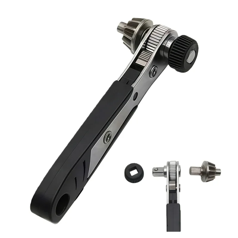 

2-in-1 Multi-Functional Drill Chuck Detachable Black Screwdriver Two-Way Ratchet Square Head Wrench Tool Home Repair