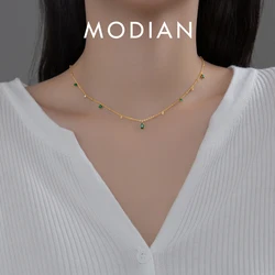 MODIAN Gold Color Fashion Necklace Real 925 Sterling Silver Geometric Zirconia Luxury Chain Choker for Women Fine Jewelry Gift