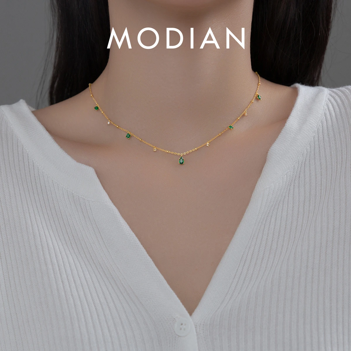 MODIAN złoty kolor modny naszyjnik prawdziwe 925 Sterling srebrny geometryczny cyrkonia luksusowe Choker łańcuszek dla kobiet w porządku biżuteria prezent
