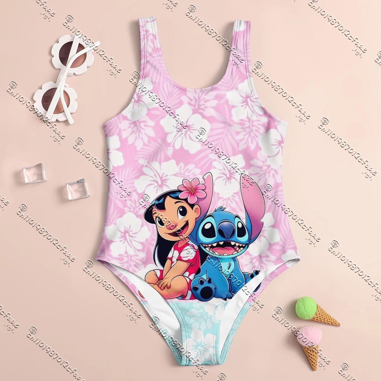 

25-26 MINISO rainbow Stitch 3D print one-piece swimsuit summer girls women's swimsuit breathable quick-drying seaside clothing