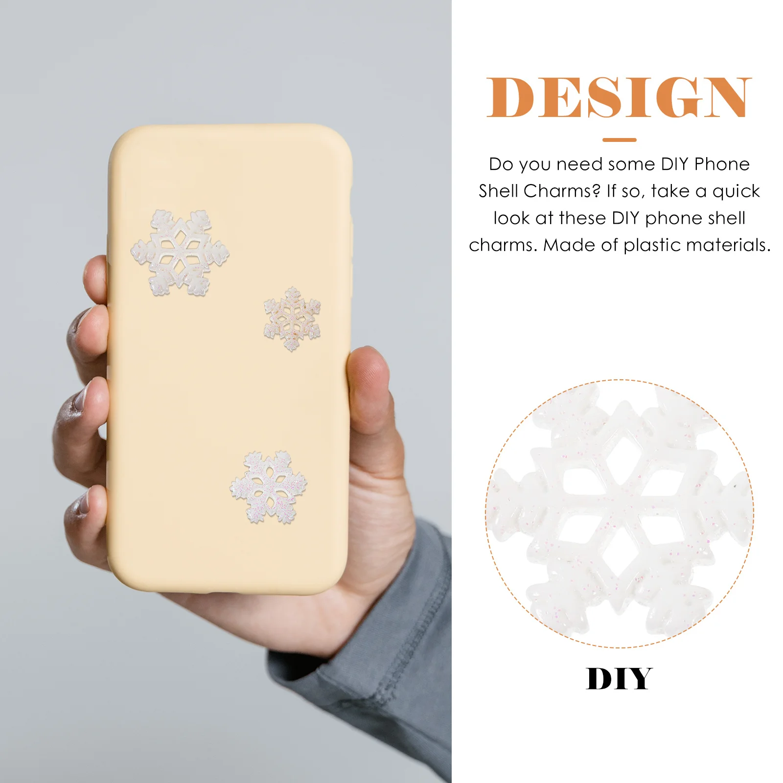 จี้รูปเกล็ดหิมะ 60 ชิ้น อุปกรณ์ตกแต่งพลาสติก DIY เกล็ดหิมะขนาดเล็กสำหรับเคสมือถือ เครื่องประดับ งานฝีมือ และของตกแต่ง