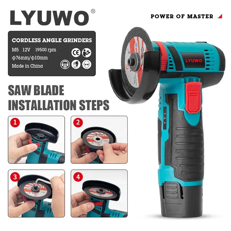 LYUWO Micro Angle Grinder, Filling Grinder for Diamond Cutting, Wireless Power Tool, 12V