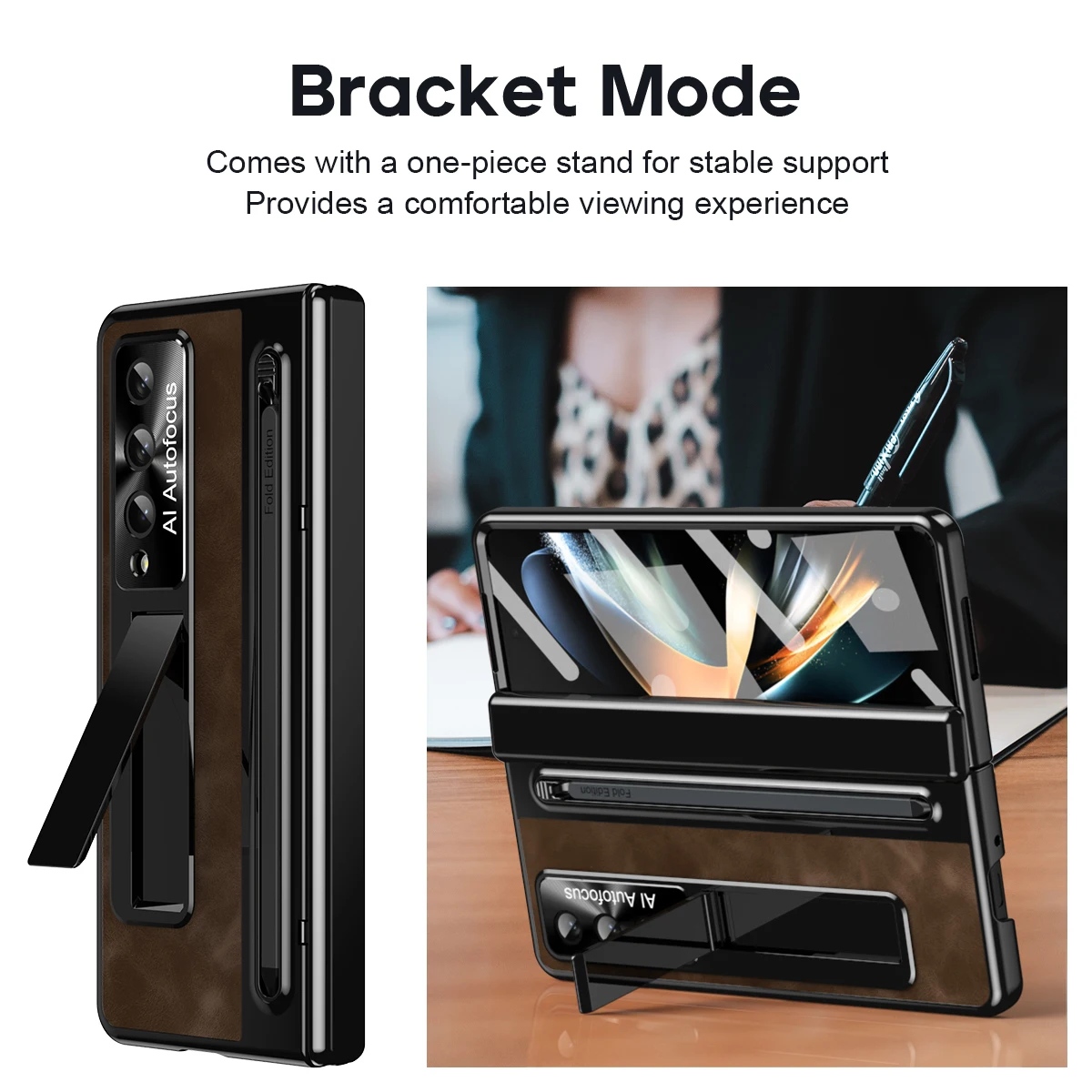 For Samsung Foldable Leather Phone Case For Samsung Galaxy Z Fold6 With Pen Phone Shell For Galaxy Z FOLD5 Folding Bracket Cover