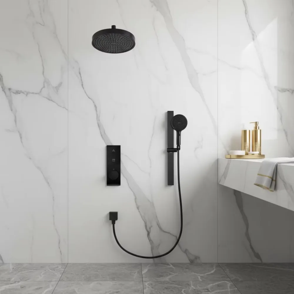 Wall-Mounted Single Shower Set Ceramic Valve Core Polished Thermostatic Brushed Brass Rain Massage Concealed Shower Head Hotel