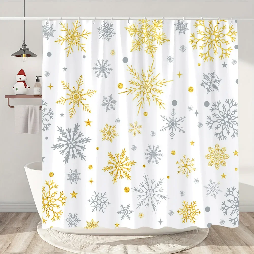 Christmas Colourful Snowflake Shower Curtain Christmas Gift Modern Simple Home Bath Curtains Polyester Bathroom Decor With Hooks